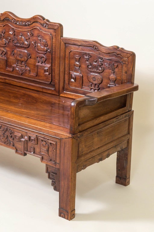Carved Chinese Rosewood Bench/Bed Late Qing Dynasty, circa 1890