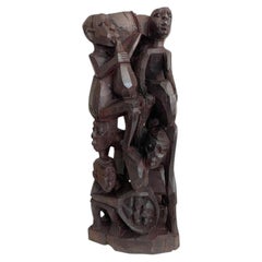 African Makonde Tree of Life Hand-Carved Ebony Sculpture, 11 Inches