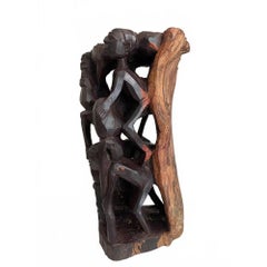 African Makonde Tree of Life Hand-Carved Ebony Sculpture, 11 Inches