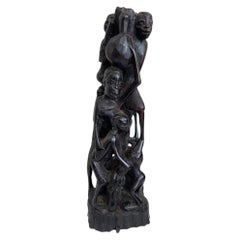 Afrikanische Makonde-Skulptur „Baum des Lebens“, handgeschnitzt aus Ebenholz, 12 Zoll