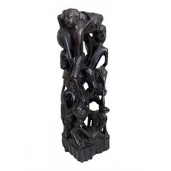 Afrikanische Makonde-Skulptur „Baum des Lebens“, handgeschnitzt aus Ebenholz, 12 Zoll