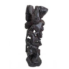 Afrikanische Makonde-Skulptur „Baum des Lebens“, handgeschnitzt aus Ebenholz, 12 Zoll, Motiv 2