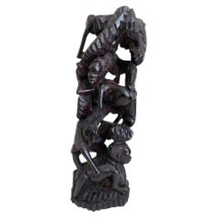Afrikanische Makonde-Skulptur „Baum des Lebens“, handgeschnitzt aus Ebenholz, 12 Zoll, Motiv 2