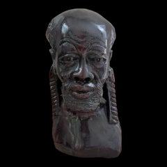 Vintage-Skulptur einer afrikanischen Büste aus handgeschnitztem Eisenholz, 14 Zoll