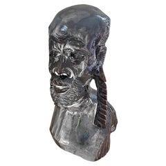 Vintage-Skulptur einer afrikanischen Büste aus handgeschnitztem Eisenholz, 14 Zoll
