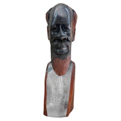 Vintage afrikanische, handgeschnitzte, zweifarbige Büste aus Eisenholz, 17 Zoll