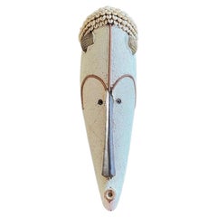 Vintage African Baule Beaded Wood Mask with Cowrie Shells, 19 Inches