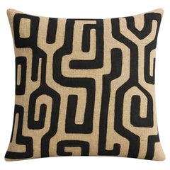 Kissenbezug aus afrikanischer Kuba-Raffia, cremefarben und schwarz, 20 x 20 Zoll, Design 4