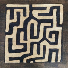 African Kuba Raffia Pillow Cover, Cream and Black, 20 x 20 Inches, Design 9
