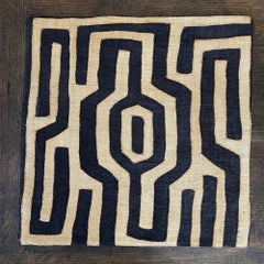 African Kuba Raffia Pillow Cover, Cream and Black, 20 x 20 Inches, Design 11
