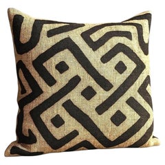 African Kuba Raffia Pillow Cover, Cream and Black, 20 x 20 Inches, Design 13