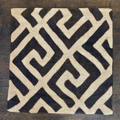 African Kuba Raffia Pillow Cover, Cream and Black, 20 x 20 Inches, Design 16