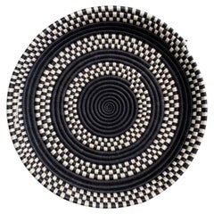 Handwoven Rwanda Sisal Wall Basket, Black and Cream Checks, 16 Inches, No. 2