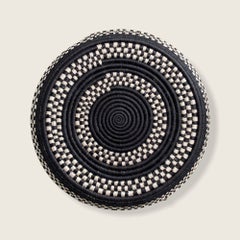 Handwoven Rwanda Sisal Wall Basket, Black and Cream Checks, 16 Inches, No. 2