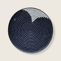 Handwoven Rwanda Sisal Wall Basket, Black with Cream Triangle, 16 Inches, No. 3