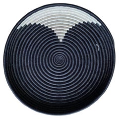 Handwoven Rwanda Sisal Wall Basket, Black with Cream Triangle, 16 Inches, No. 3