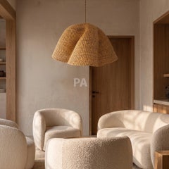 Handwoven African Bolga Wave Basket Pendant Light in Natural Elephant Grass