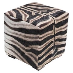 Burchell Zebra Hide Cube Ottoman without Mane, Hardwood Frame, 18 x 18, ZS001