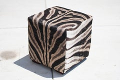Burchell Zebra Hide Cube Ottoman without Mane, Hardwood Frame, 18 x 18, ZS001