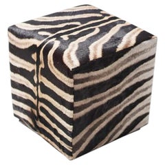 Burchell Zebra Hide Cube Ottoman without Mane, Hardwood Frame, 18 x 18, ZS002