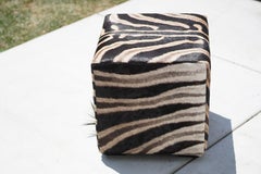 Burchell Zebra Hide Cube Ottoman without Mane, Hardwood Frame, 18 x 18, ZS002