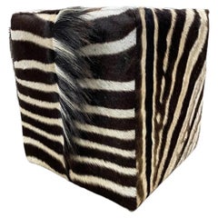 Burchell Zebra Hide Cube Ottoman with Mane, Hardwood Frame, 18 x 18, ZS033