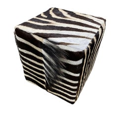 Burchell Zebra Hide Cube Ottoman with Mane, Hardwood Frame, 18 x 18, ZS033