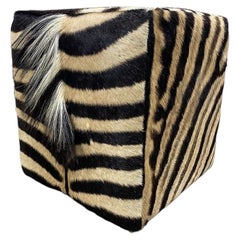 Burchell Zebra Hide Cube Ottoman with Mane, Hardwood Frame, 18 x 18, ZS034