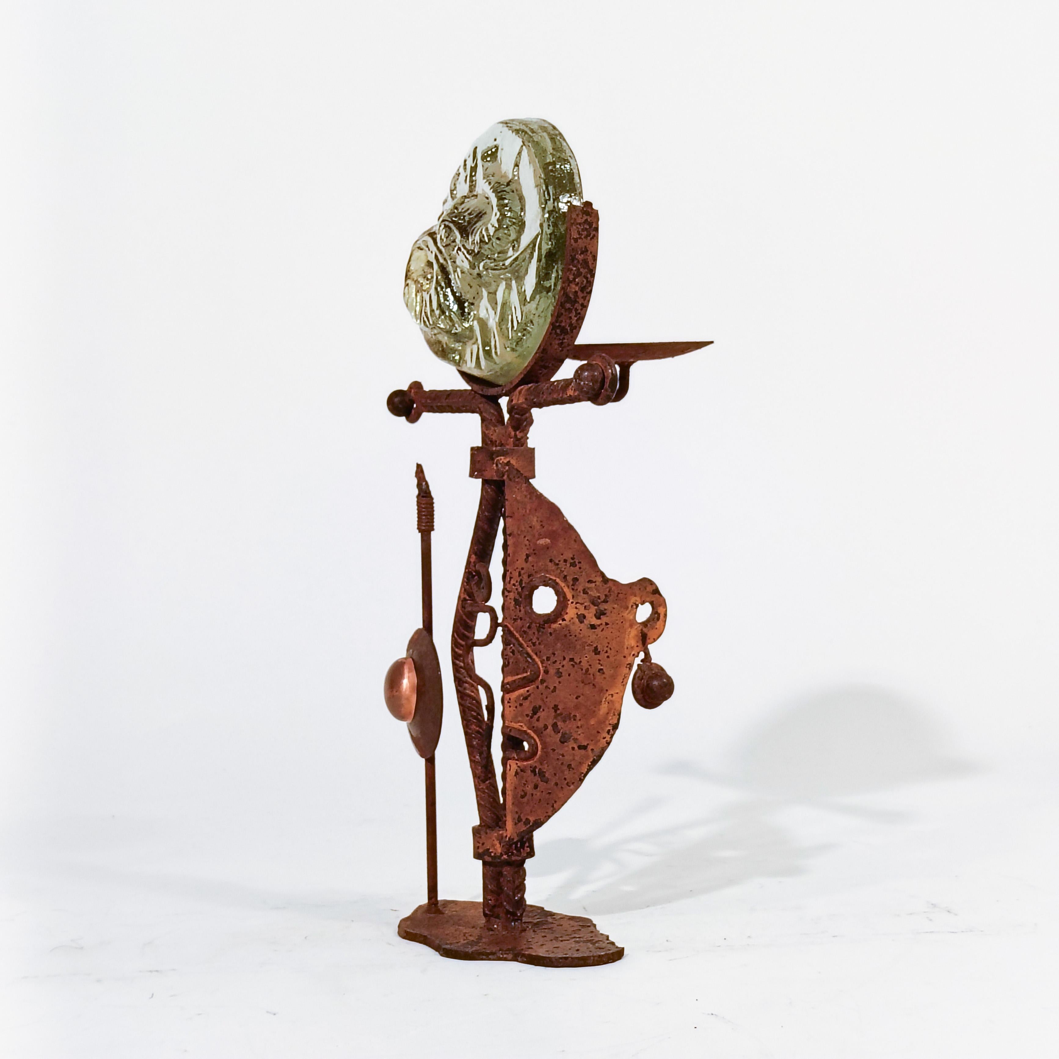 Mid-Century Modern Brutalist style. Hand made ethnic candlestick in iron, Denmark, 70s For Sale