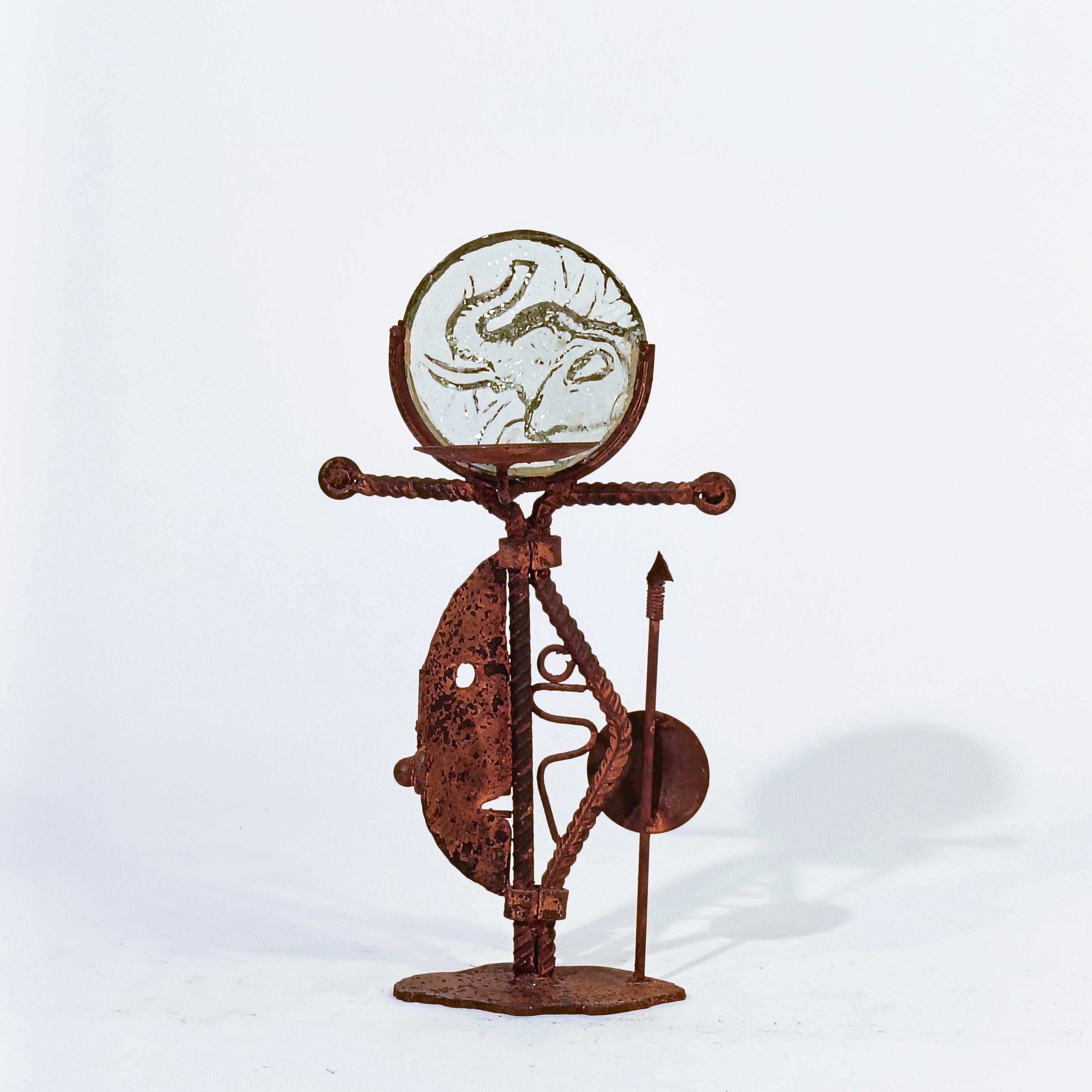 Danish Brutalist style. Hand made ethnic candlestick in iron, Denmark, 70s For Sale