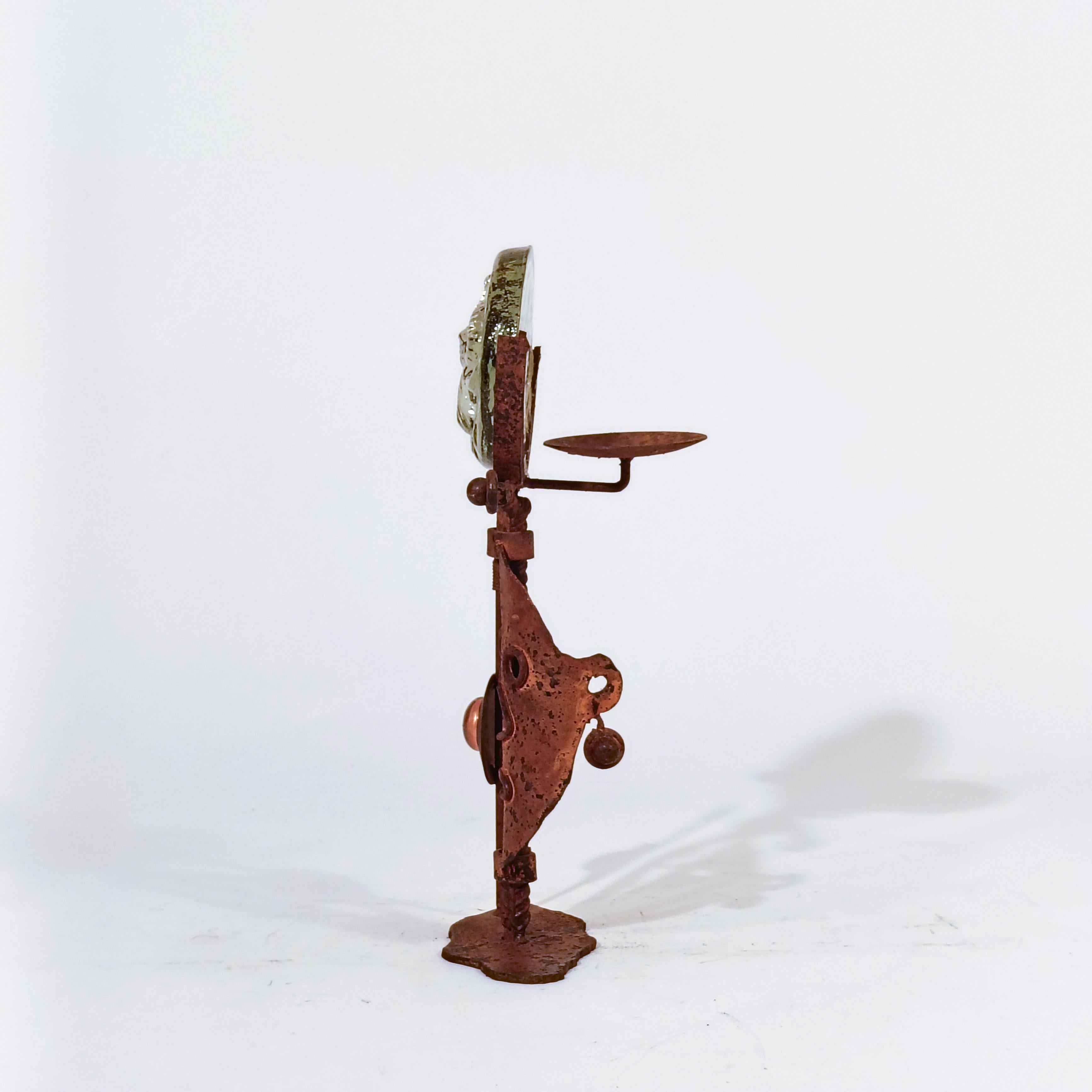 Brutalist style. Hand made ethnic candlestick in iron, Denmark, 70s For Sale 1