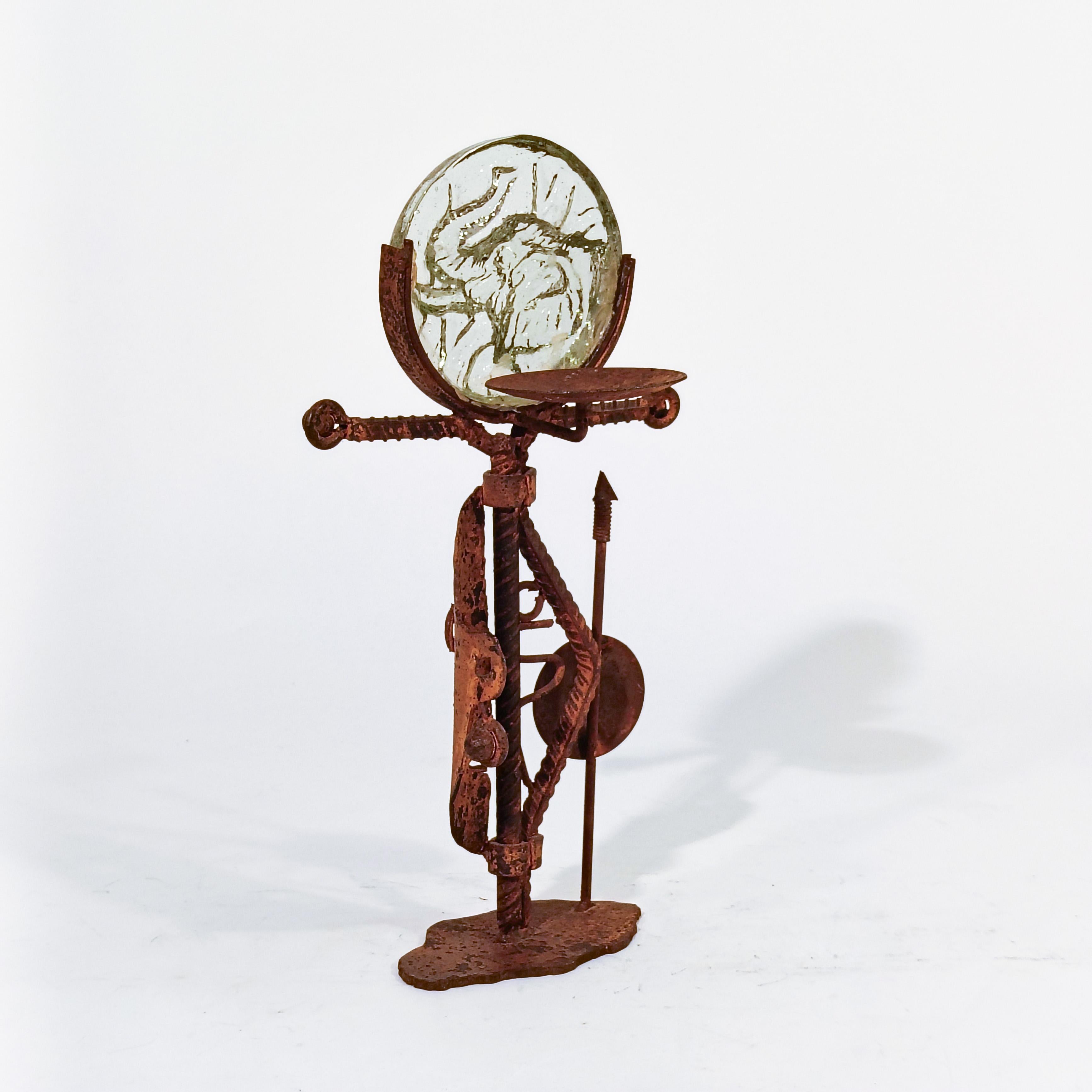Brutalist style. Hand made ethnic candlestick in iron, Denmark, 70s For Sale 2