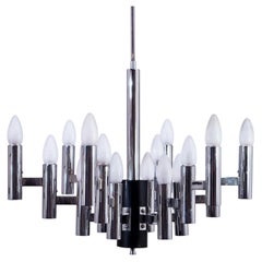 Hollywood Regency silver chrome chandelier by Gaetano Sciolari, Italy, 1970s