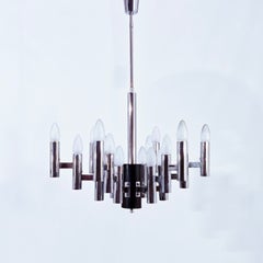 Hollywood Regency silver chrome chandelier by Gaetano Sciolari, Italy, 1970s