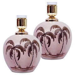 Palm Beach Regency style hand-painted ceramic table lamps, France, 1970s