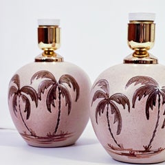 Palm Beach Regency style hand-painted ceramic table lamps, France, 1970s