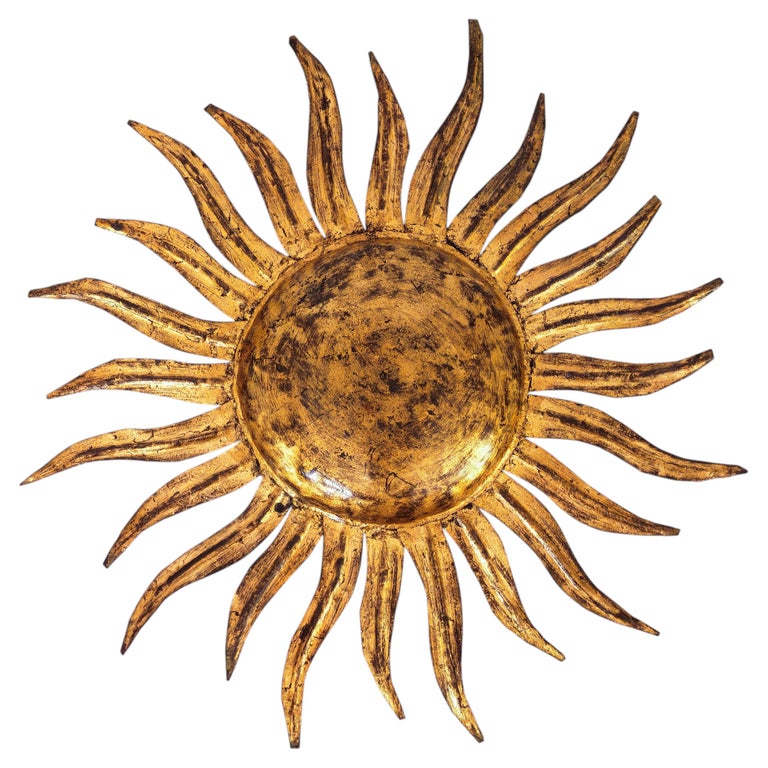 Mid-Century gilt Sunburst wrought iron flush mount by Ferro Art, Spain, 1950s