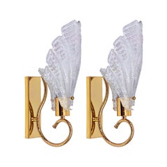 Carl Fagerlund style. Palm Beach Regency Murano gilt wall lights, Sweden, 1970s