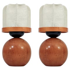 Cocoon et bois de pin. Lampes de table de style « Mid-Century Modern » et « Space Age », Italie, années 1970