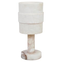 Brutalist style turned and hand-carved veined alabaster table lamp, Spain, 1950s