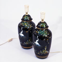 Hollywood Regency. Handbemalte Keramik-Tischlampen im Chinoiserie-Stil, Spanien, 1970er Jahre