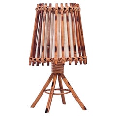 French Riviera hand-crafted cane table lamp by Louis Sognot, Italy, 1960s