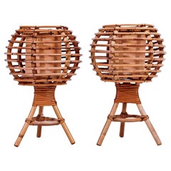 Mid-Century handmade cane and wicker table lamps by Louis Sognot, Italy, 1960s