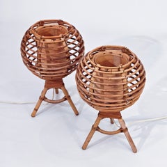 Mid-Century handmade cane and wicker table lamps by Louis Sognot, Italy, 1960s