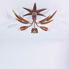 1 of 3 Mid-Century gilt iron leaves flush mounts by Ferro Art, Spain, 1950s
