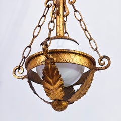 Gothic Revival gilt wrought iron pendant light by Ferro Art, Spain, 1940s