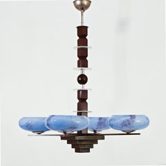 Lámpara colgante Art Déco de cristal de Murano soplado con efecto de nogal y mármol, Italia, década de 1920