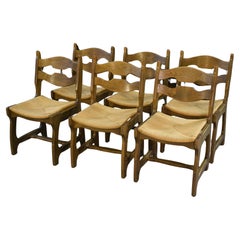 Ensemble de 6 chaises en chêne massif et assises en paille Guillerme et Chambron