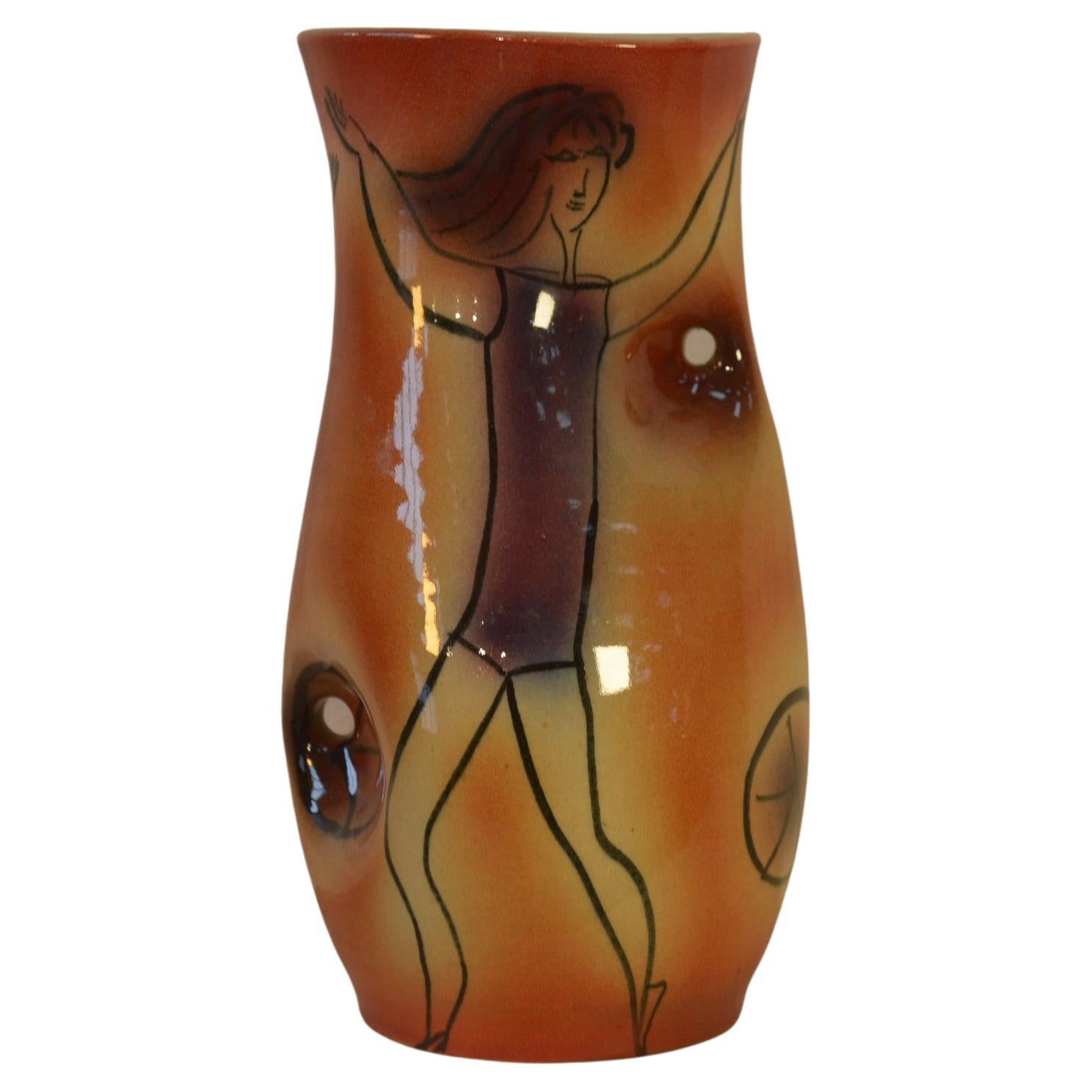 Vase céramique Danseuse Accolay signé JC 1960's