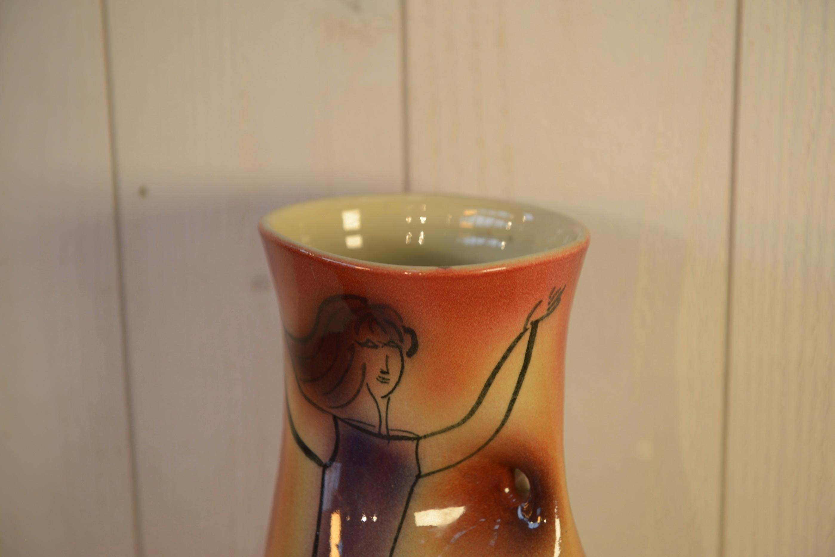 Jarrón céramique Danseuse Accolay signé JC 1960's en venta 1